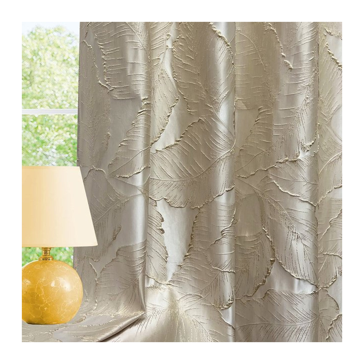 1-Panel-Halbvorhang mit 3D-Jacquard-Blattdesign in Weiß und Tüll-Dekoration für Schlafzimmer und Wohnzimmer - Bild 1