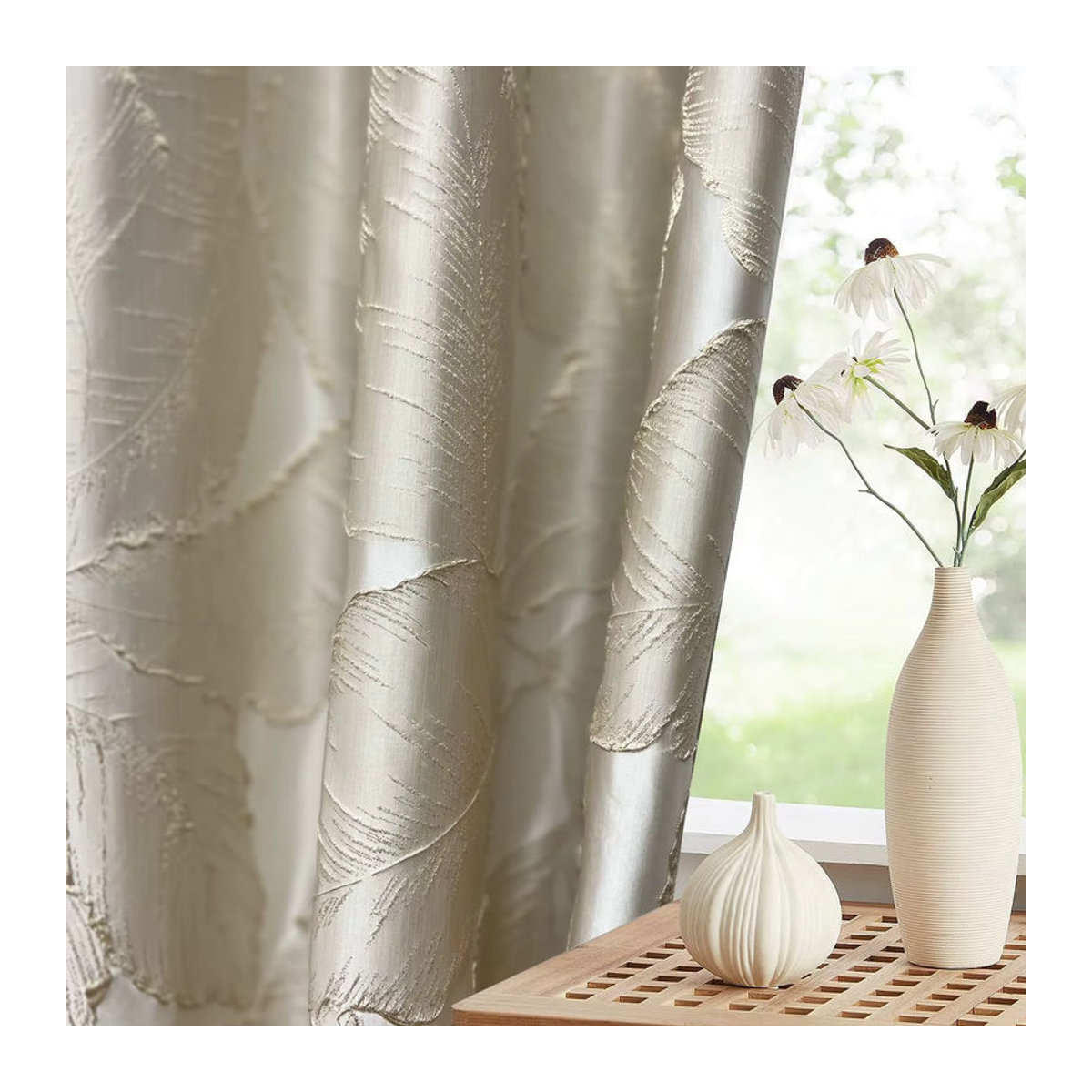 1-Panel-Halbvorhang mit 3D-Jacquard-Blattdesign in Weiß und Tüll-Dekoration für Schlafzimmer und Wohnzimmer - Bild 2
