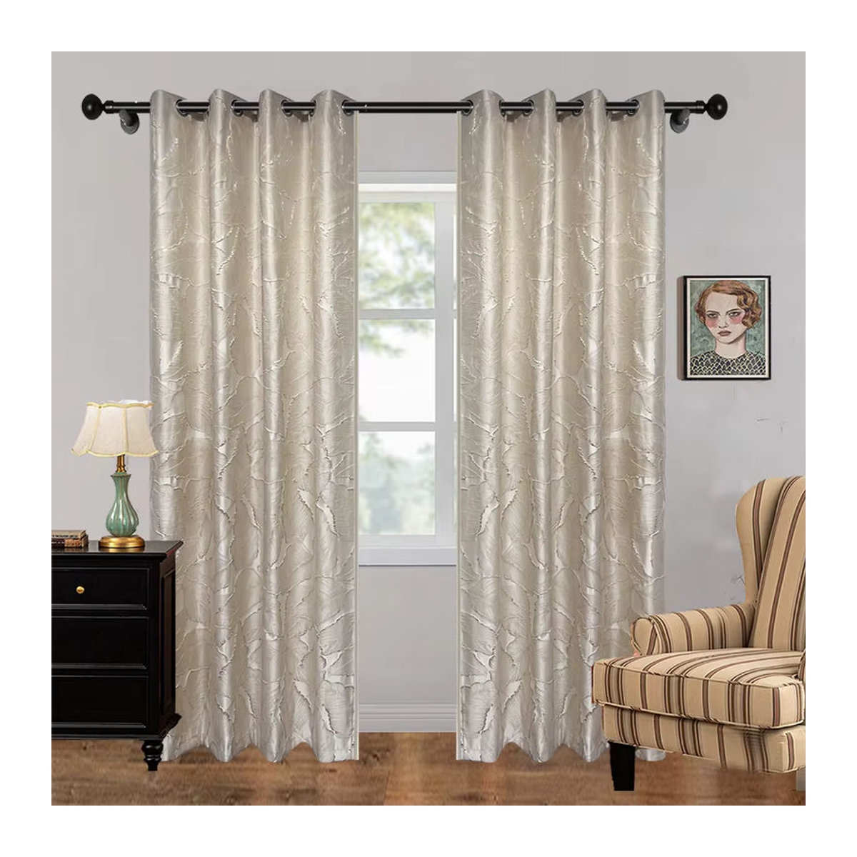 1-Panel-Halbvorhang mit 3D-Jacquard-Blattdesign in Weiß und Tüll-Dekoration für Schlafzimmer und Wohnzimmer - Bild 4