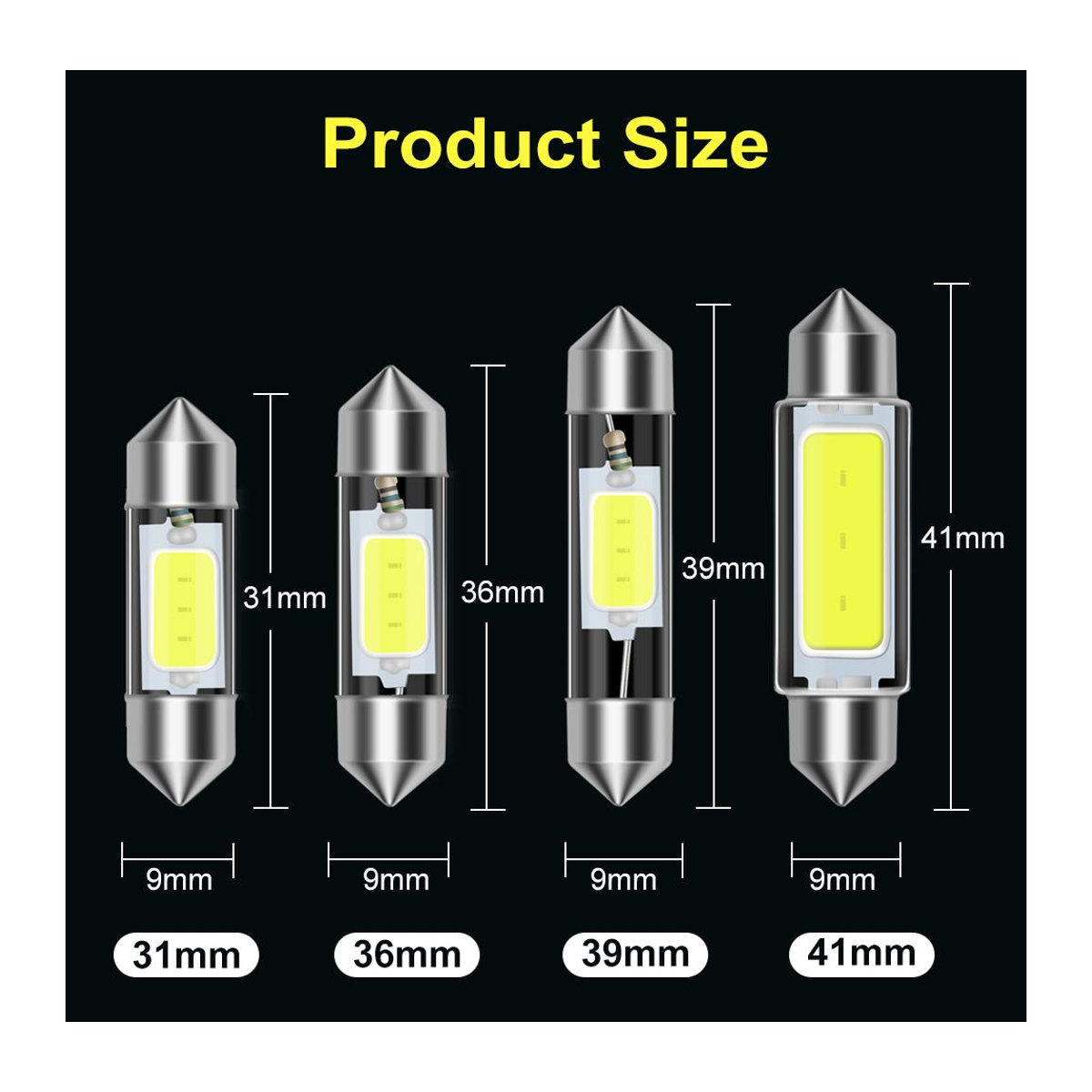 10 Stück C5W LED-COB-Birnen für Auto-Innenraum und Nummernschild, 12 V, 6000 K Kaltweiß, 31 mm - Bild 7