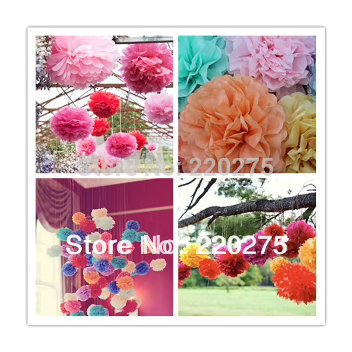 10 Stück Casame Seidenpapier Pom Poms Blumenkugeln in Mehrfarbig, Durchmesser: 25 cm, Dekoration für Hochzeit und Party - Bild 2