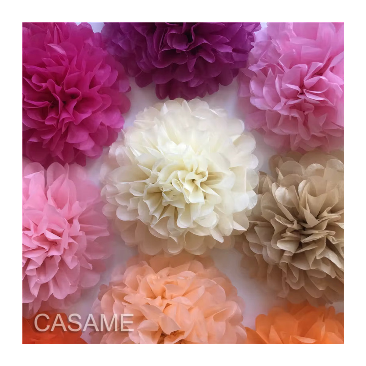 10 Stück Casame Seidenpapier Pom Poms Blumenkugeln in Mehrfarbig, Durchmesser: 25 cm, Dekoration für Hochzeit und Party - Bild 3