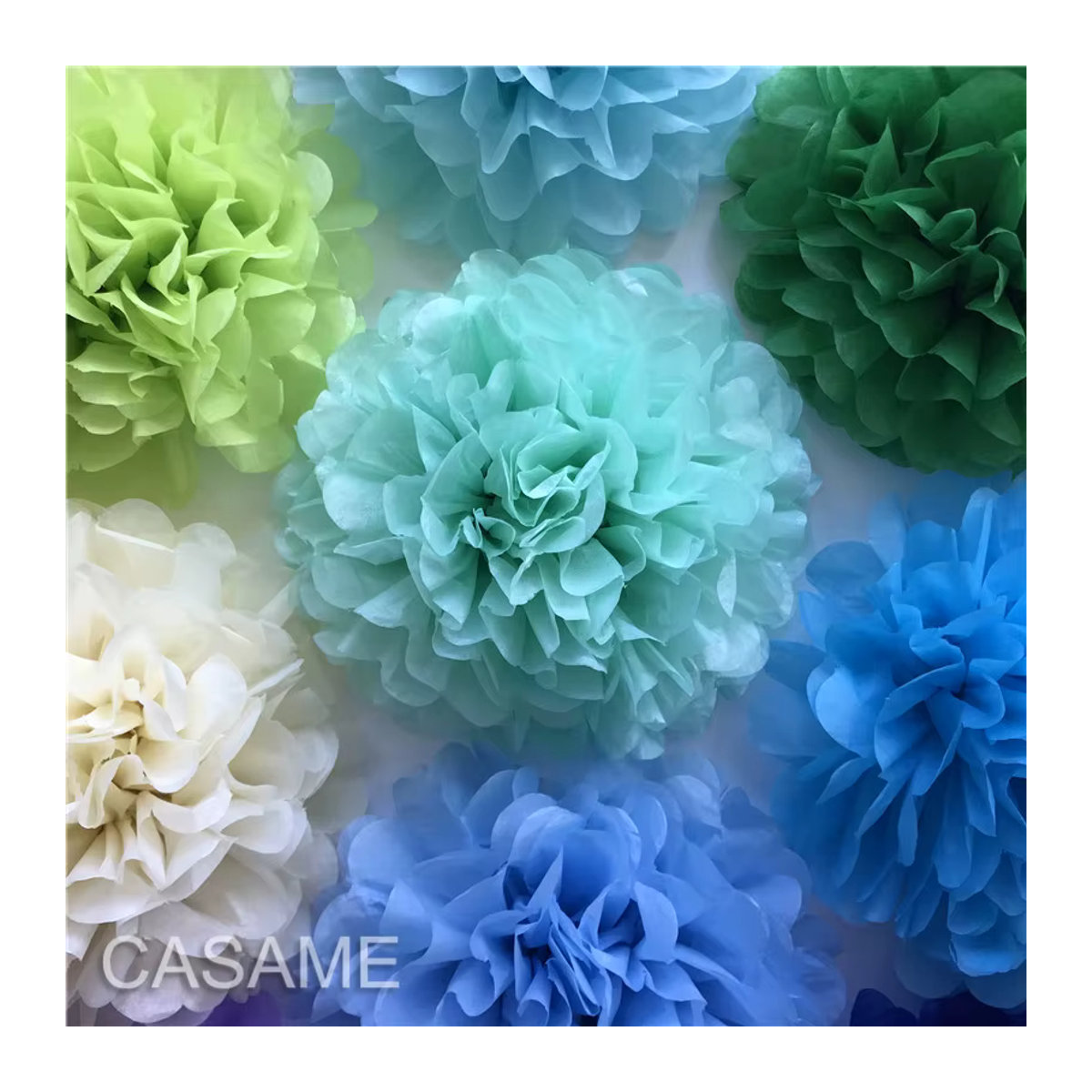 10 Stück Casame Seidenpapier Pom Poms Blumenkugeln in Mehrfarbig, Durchmesser: 25 cm, Dekoration für Hochzeit und Party - Bild 4