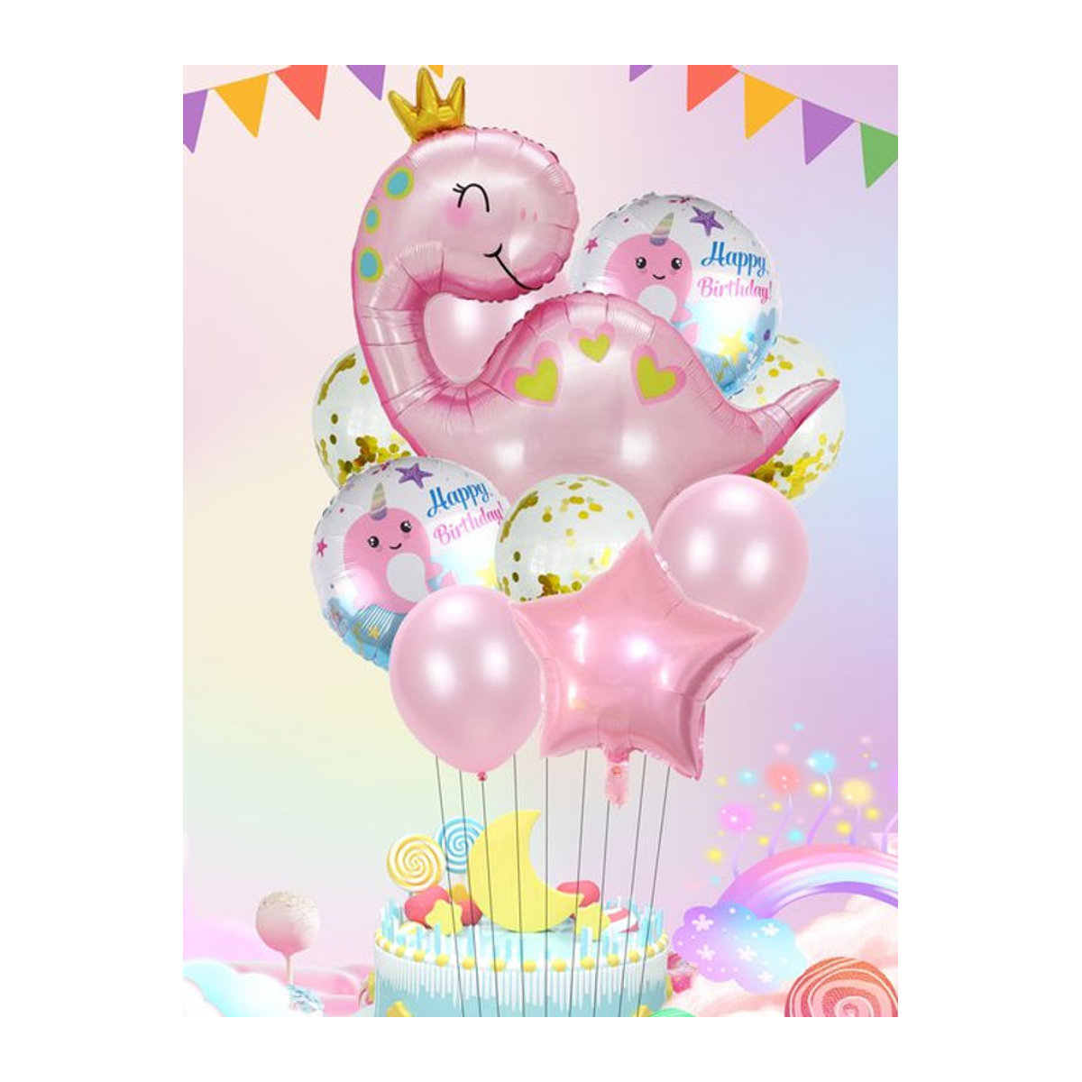 10 Stück EACH PARTY Rosa Krone und Dinosaurier Luftballons Set für Kinder Geburtstag Party Dekoration - Bild 1