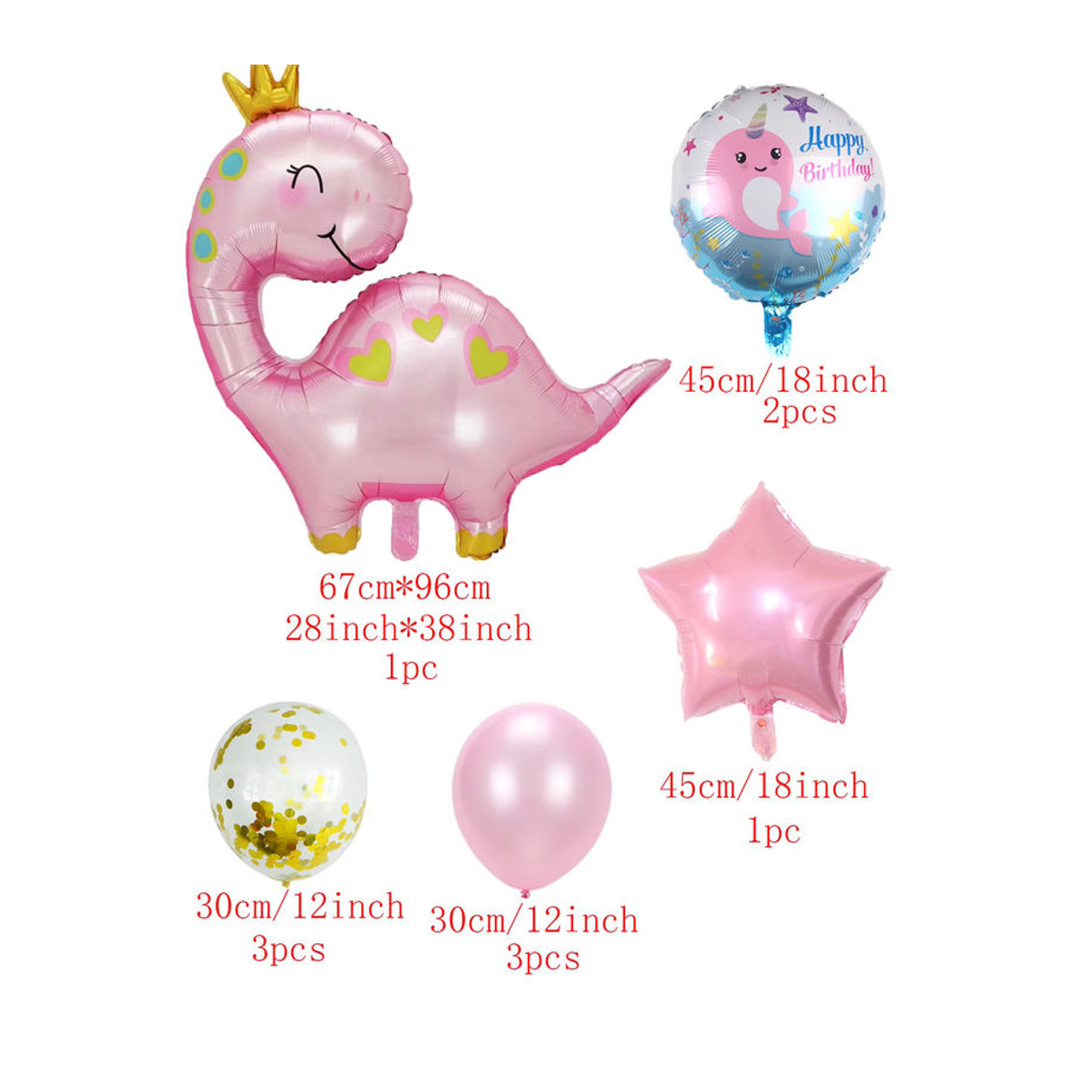 10 Stück EACH PARTY Rosa Krone und Dinosaurier Luftballons Set für Kinder Geburtstag Party Dekoration - Bild 2