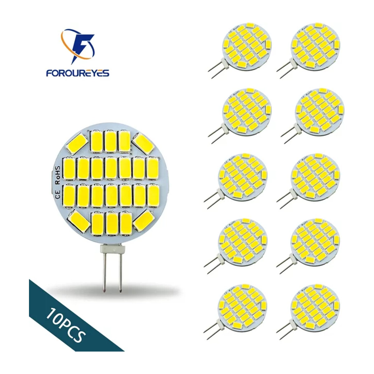 10 Stück foroureyes LED G4 Birnen Warmweiß, runde Scheinwerfer mit 15 oder 24 LEDs für 12 V und 24 V, flimmerfrei als Ersatz für Halogenlampen - Bild 1