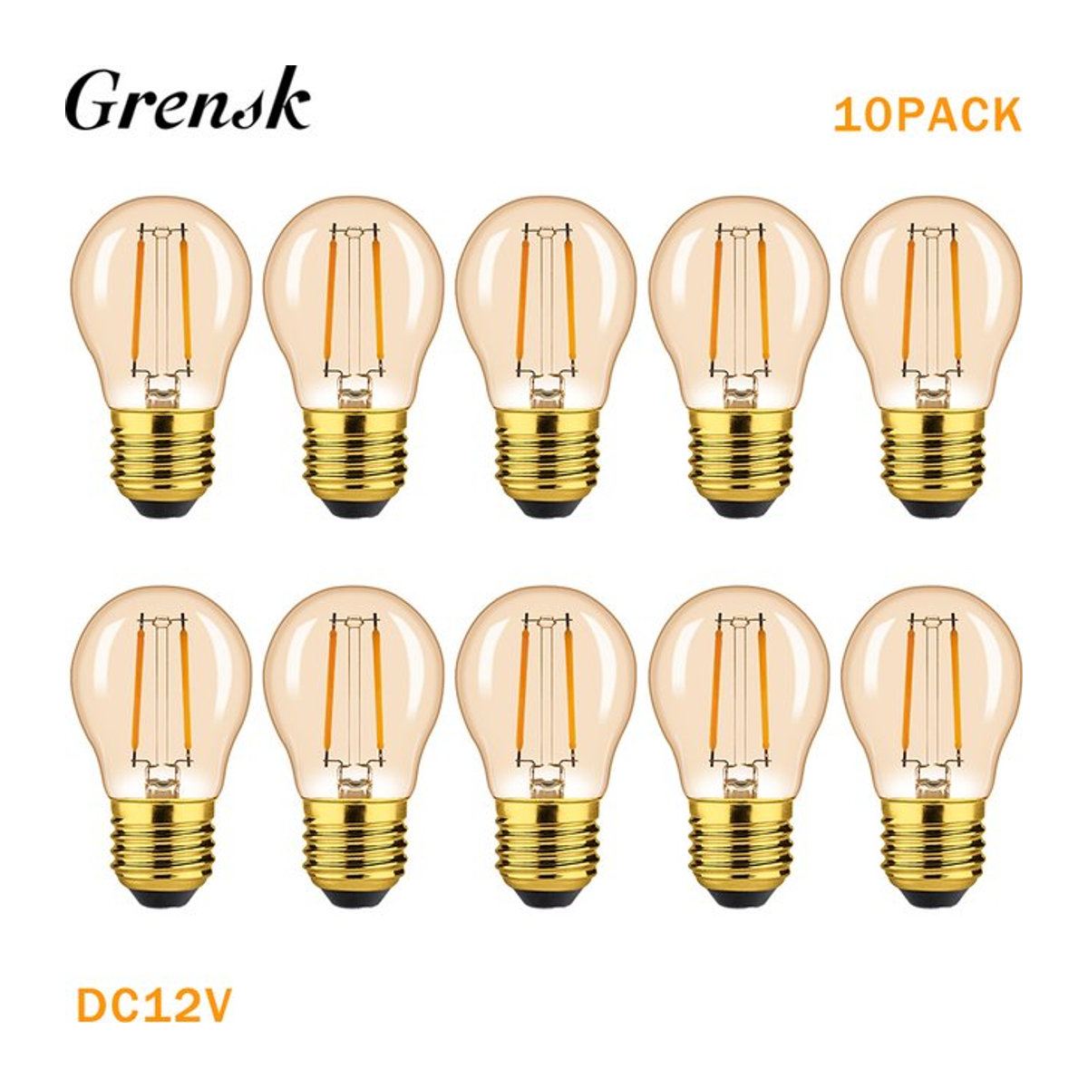 10 Stück Grensk Vintage LED Glühbirnen E27 G45 2 W Bernstein Glas Retro Niederspannungsampullen für RV Camper Innenbeleuchtung - Bild 1