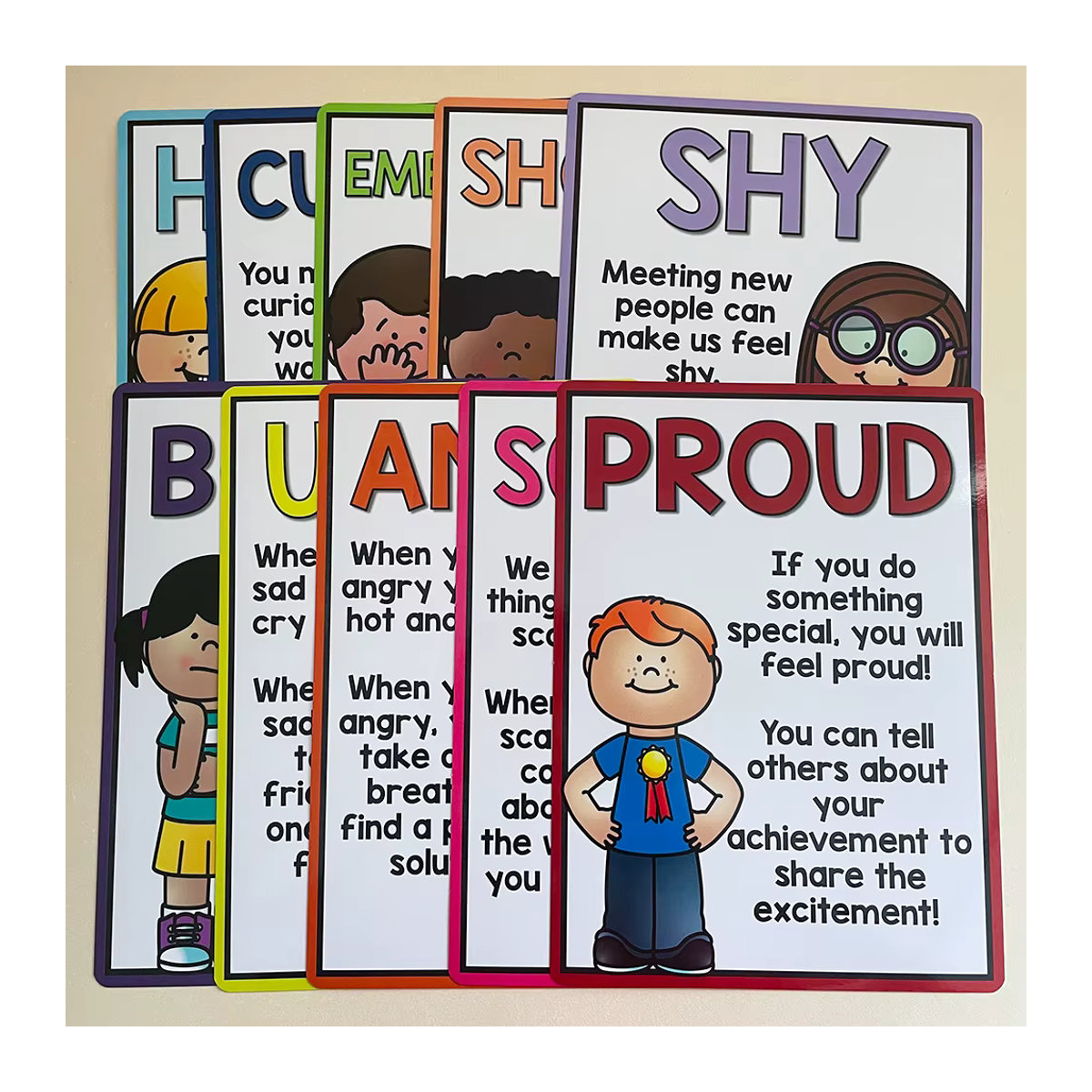 10 Stück GSF Poster zur emotionalen Verarbeitung und Gefühlsdarstellung für Kinder, Wanddekoration als Montessori Lehrmittel, mehrfarbig, B: 21 cm, H: 28,5 cm - Bild 3