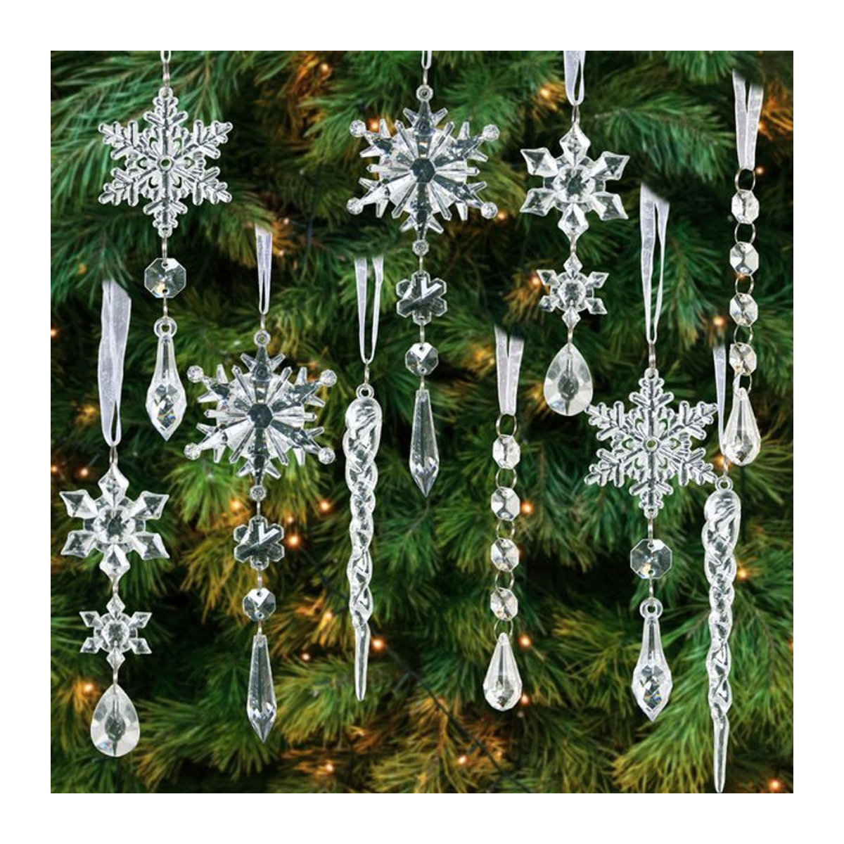 10 Stück joy-enlife Schneeflocken Hängeornamente aus transparentem Glas für Weihnachtsdekoration - Bild 1