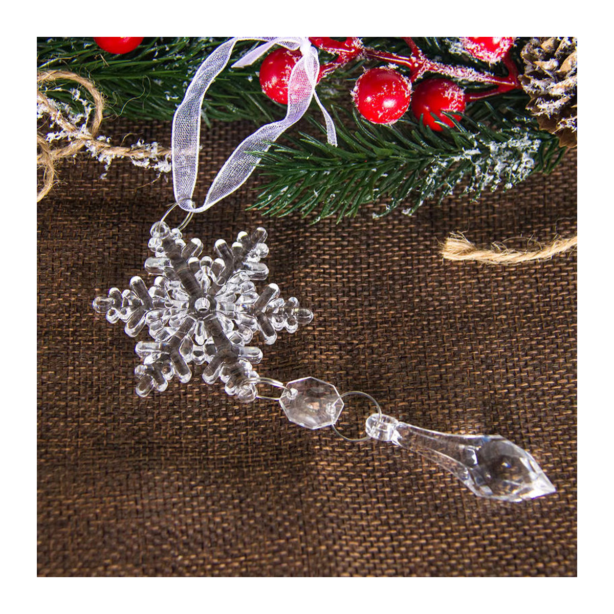 10 Stück joy-enlife Schneeflocken Hängeornamente aus transparentem Glas für Weihnachtsdekoration - Bild 3