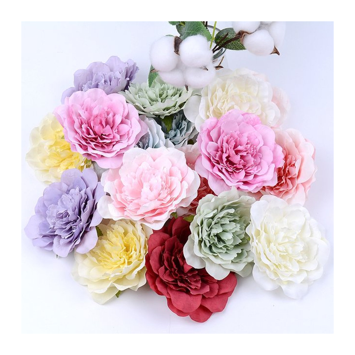 10 Stück künstliche Pfingstrosen von MENGHAO in Rot und Mehrfarbig, Textil-Blumenköpfe für deine Dekoration, Hochzeit und DIY-Geschenke, Größe: 10 cm - Bild 1