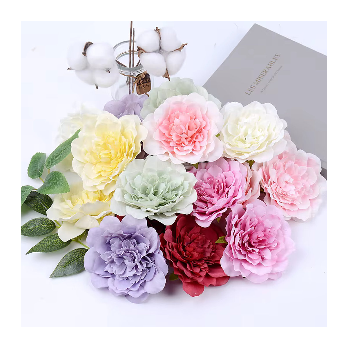 10 Stück künstliche Pfingstrosen von MENGHAO in Rot und Mehrfarbig, Textil-Blumenköpfe für deine Dekoration, Hochzeit und DIY-Geschenke, Größe: 10 cm - Bild 2