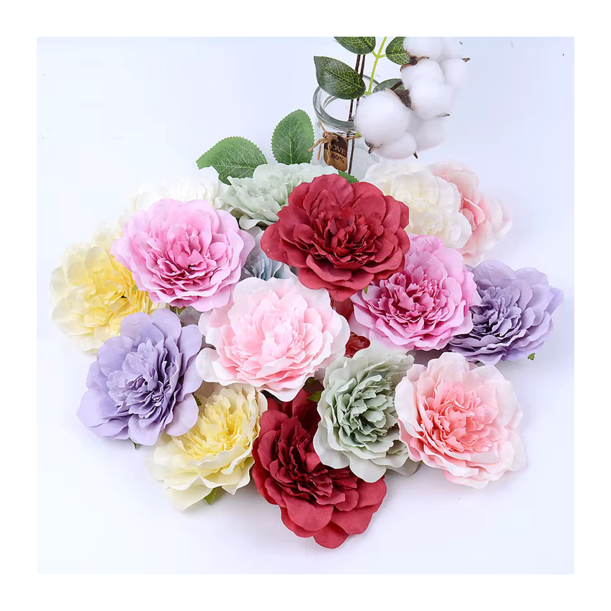 10 Stück künstliche Pfingstrosen von MENGHAO in Rot und Mehrfarbig, Textil-Blumenköpfe für deine Dekoration, Hochzeit und DIY-Geschenke, Größe: 10 cm - Bild 3