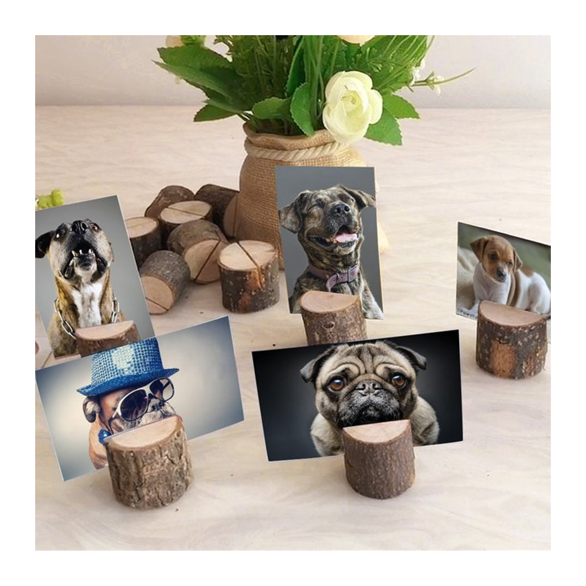 10 Stück Qiilu Tischkartenhalter aus Holz in Braun für Hochzeiten im rustikalen Design - Bild 1