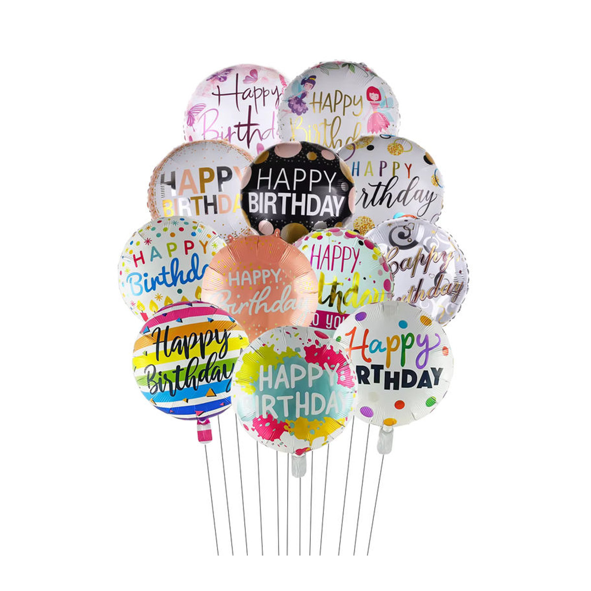 10 Stück Runde Happy Birthday Luftballons Set von EACH PARTY in Weiß und Mehrfarbig, 45,72 cm Durchmesser, Heliumballons für deine Geburtstagsdekoration - Bild 2