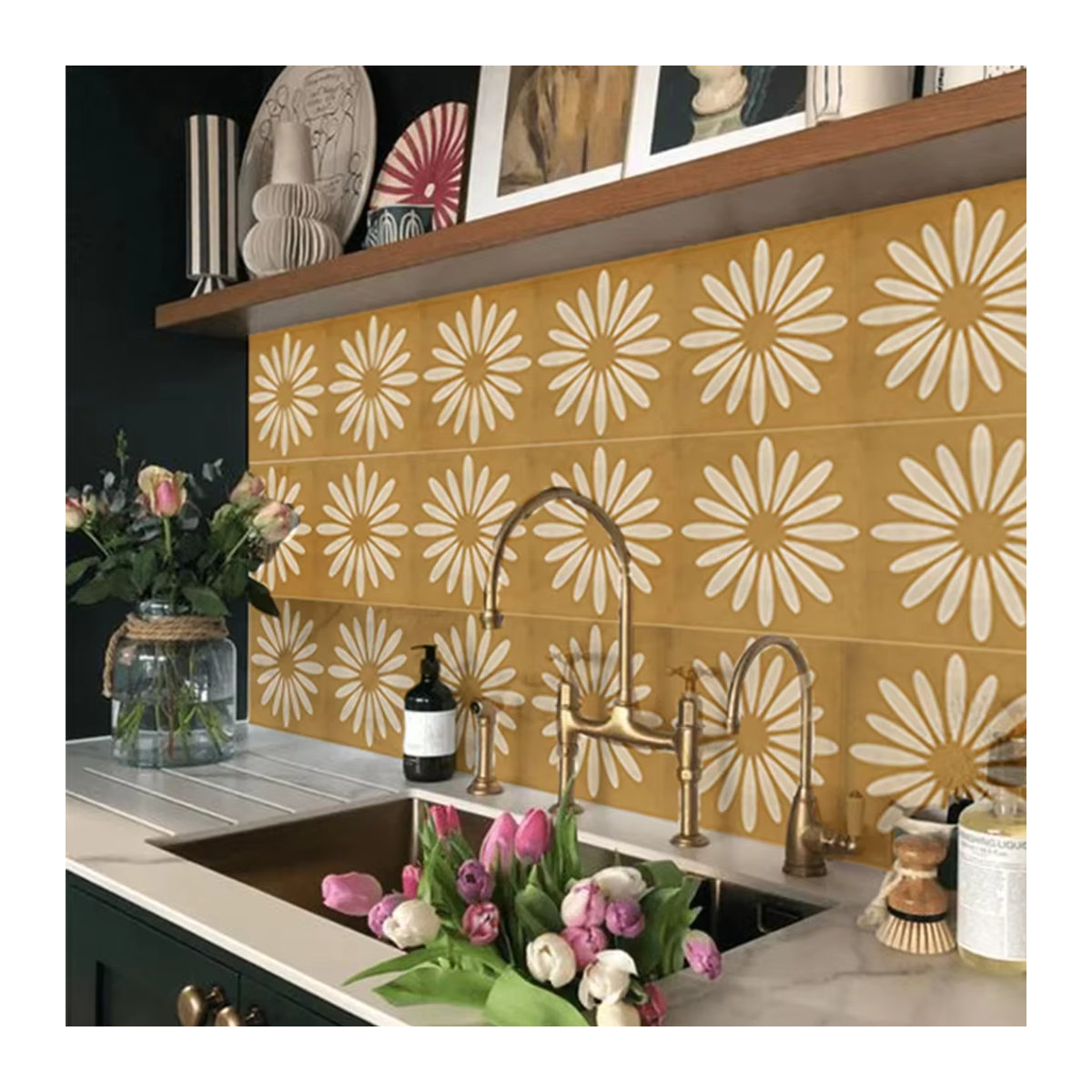10 Stück Sonnenblumen Wandaufkleber aus PVC in Gelb für Küche und Badezimmer, Fliesen-Dekor zum Aufkleben, B/H: 20 x 20 cm - Bild 2
