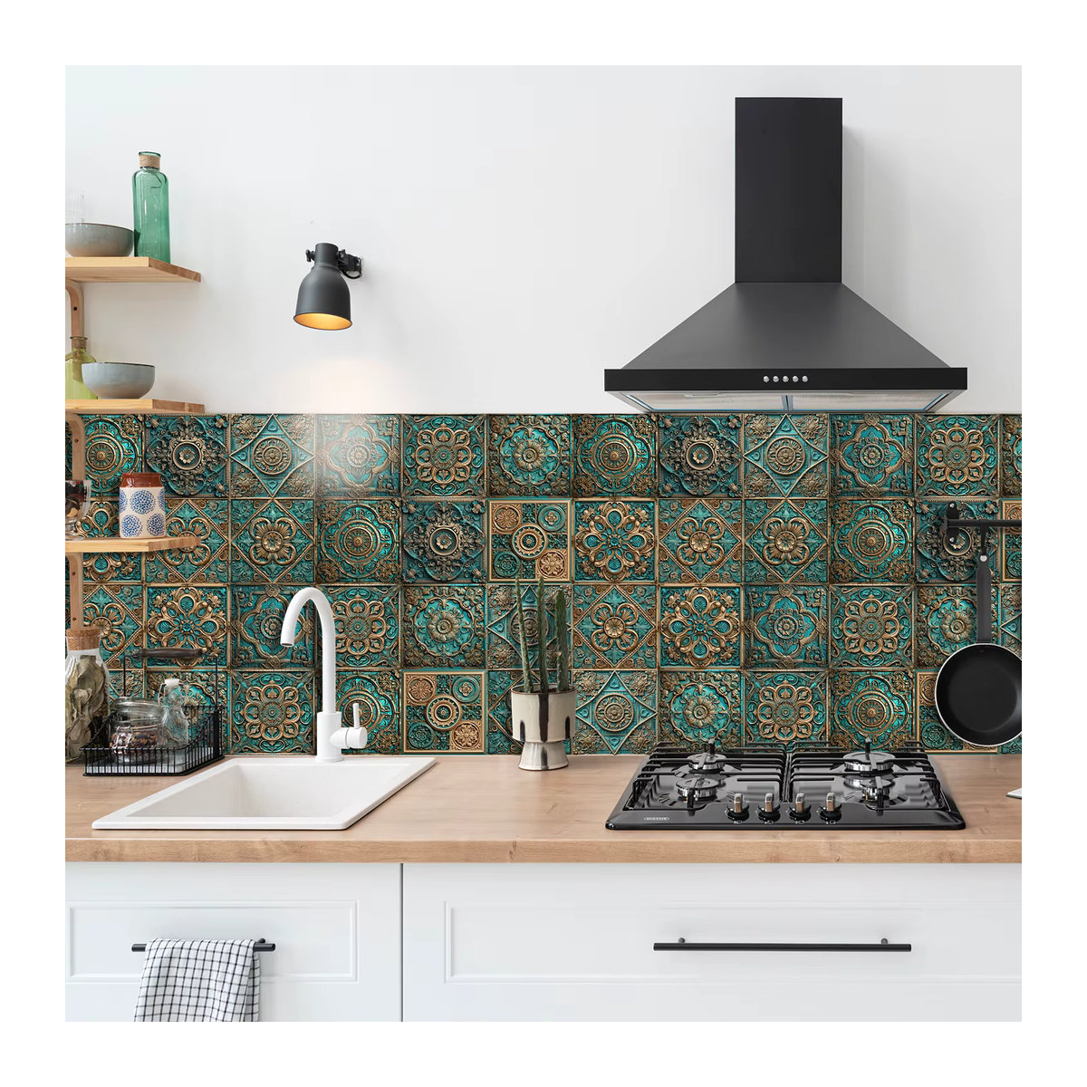 10 Stück Vintage Wandaufkleber aus PVC im Metallstil, wasserfeste und selbstklebende Fliesenaufkleber mit geometrischem Design für Küche und Schlafzimmer von 魅集 - Bild 2