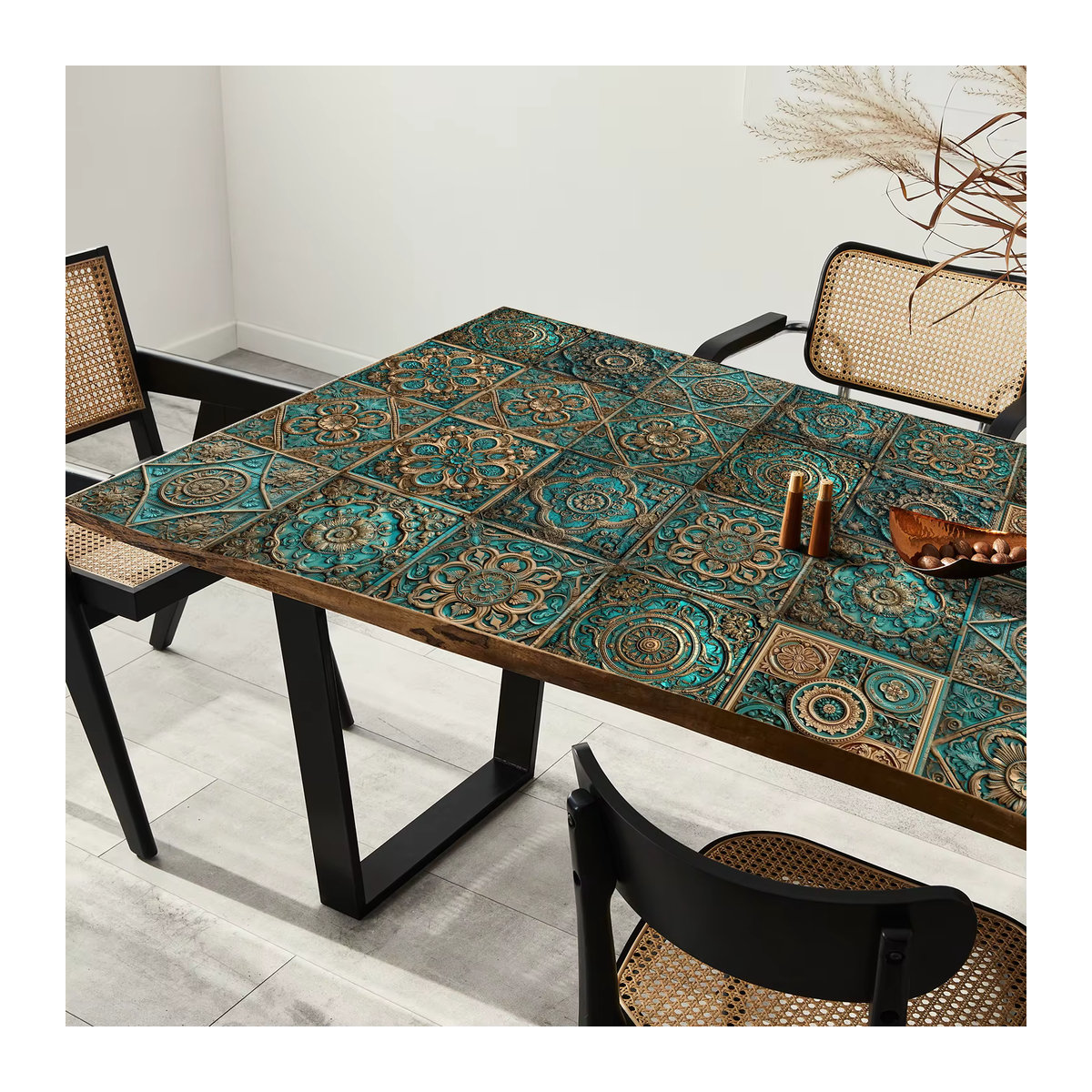 10 Stück Vintage Wandaufkleber aus PVC im Metallstil, wasserfeste und selbstklebende Fliesenaufkleber mit geometrischem Design für Küche und Schlafzimmer von 魅集 - Bild 3