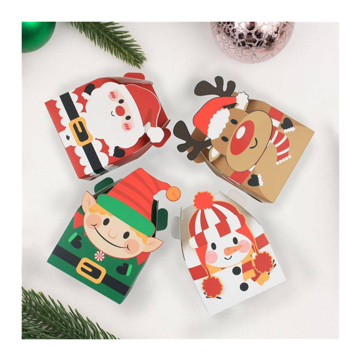 10 Stück Weihnachts-Geschenkboxen in quadratischer Form mit Motiven wie Santa Claus, Weihnachtsbaum, Elch und Schneemann zur Verpackung von Keksen und Süßigkeiten - Bild 1
