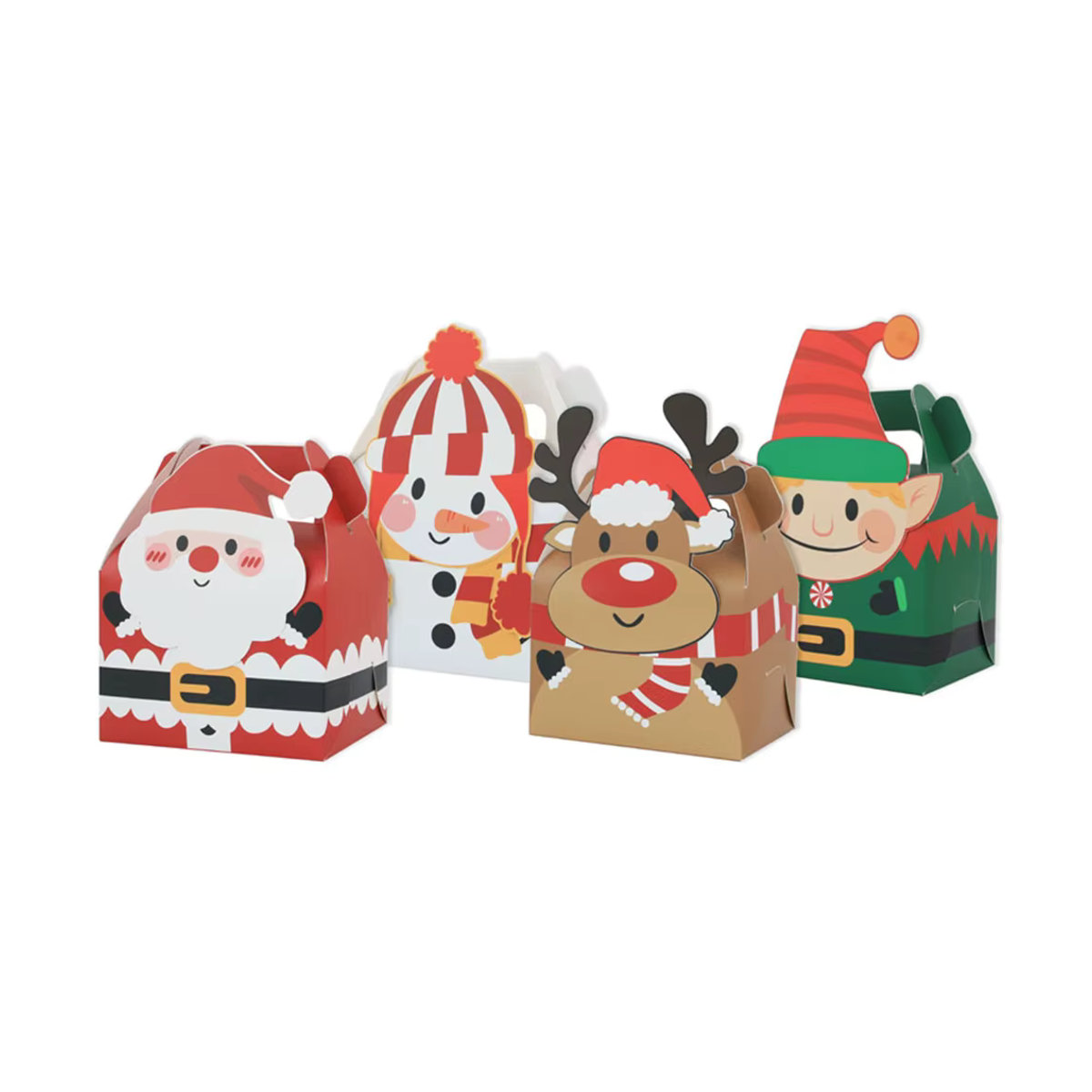 10 Stück Weihnachts-Geschenkboxen in quadratischer Form mit Motiven wie Santa Claus, Weihnachtsbaum, Elch und Schneemann zur Verpackung von Keksen und Süßigkeiten - Bild 2