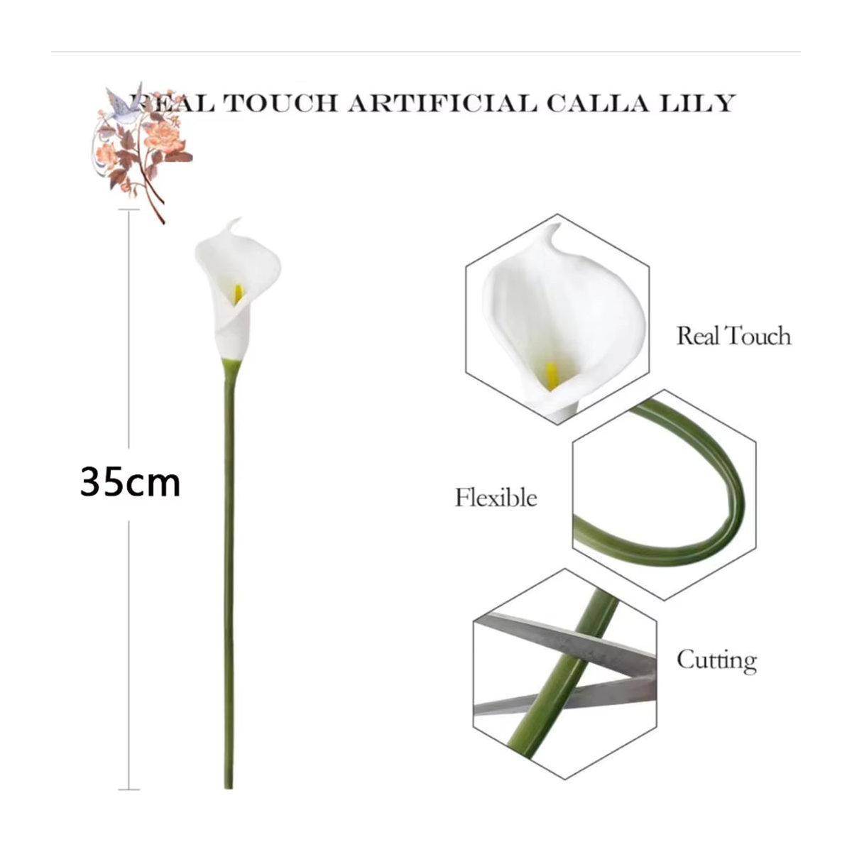 10 Stück weiße künstliche Calla-Lilien von YN HI FLOWER für Hochzeitsstrauß und Tischdekoration - Bild 6