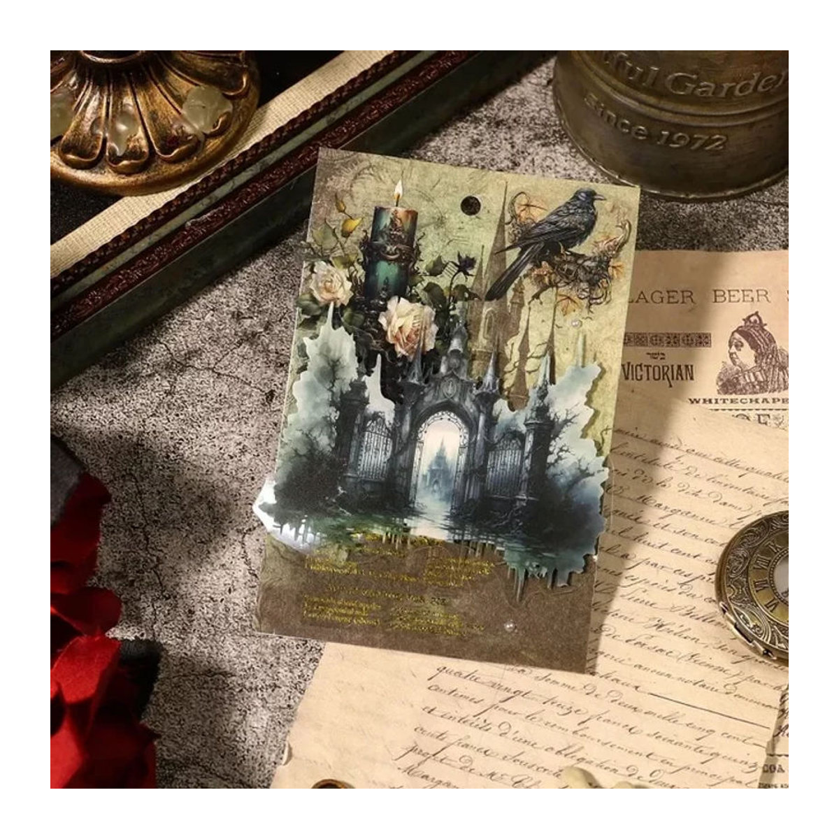 10 Stück YCDBTH Aufkleber Set im Retro Gothic Stil für Scrapbooking und Collagen, Schwarz und Mehrfarbig, B: 18 cm, H: 11,8 cm - Bild 1