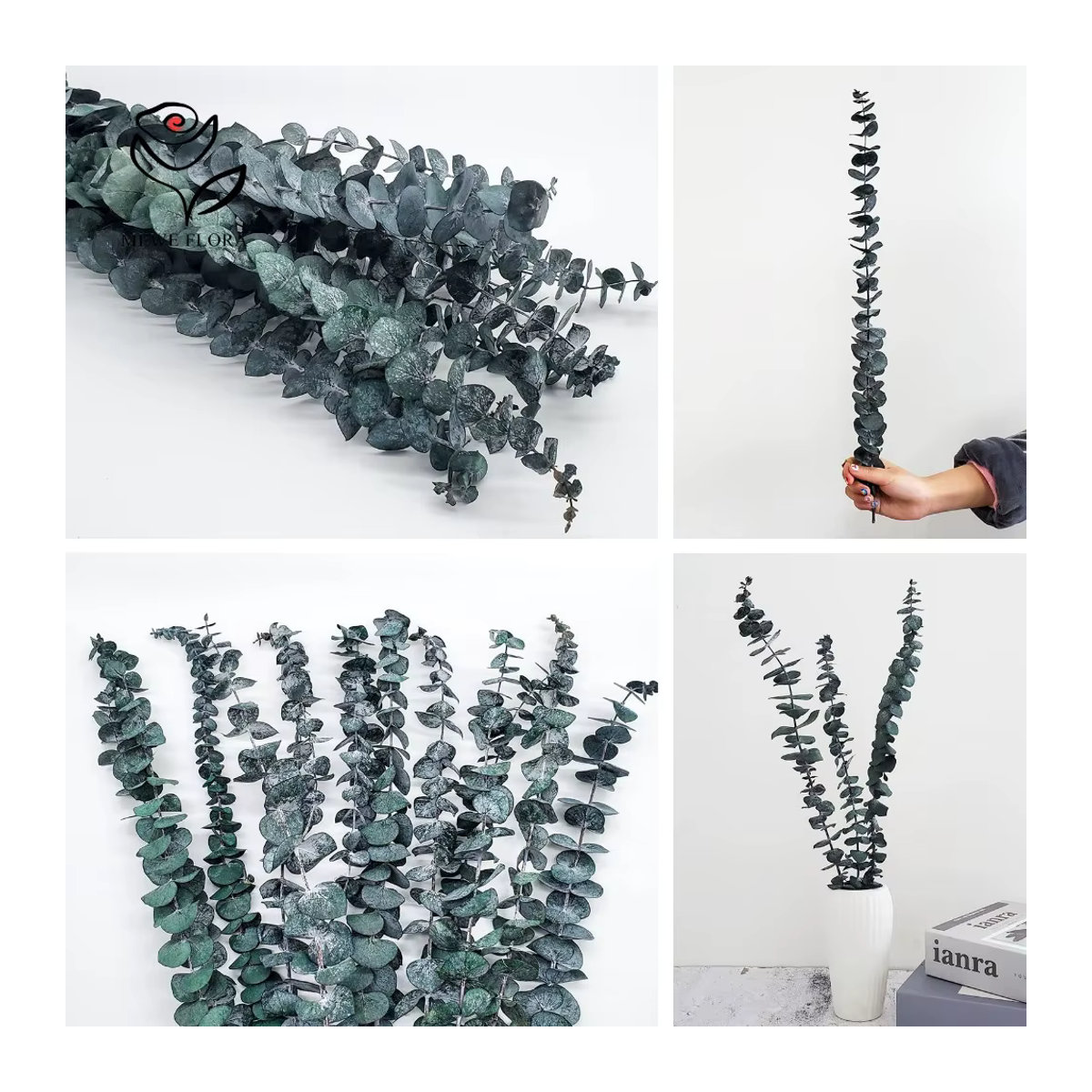 10 Stück YN HI FLOWER ENJOY YOUR LIFE natürlich konservierte Eukalyptus Blätter als getrockneter Blumenstrauß in Grün und Rot für Boho Tischdekoration und Hochzeiten - Bild 5