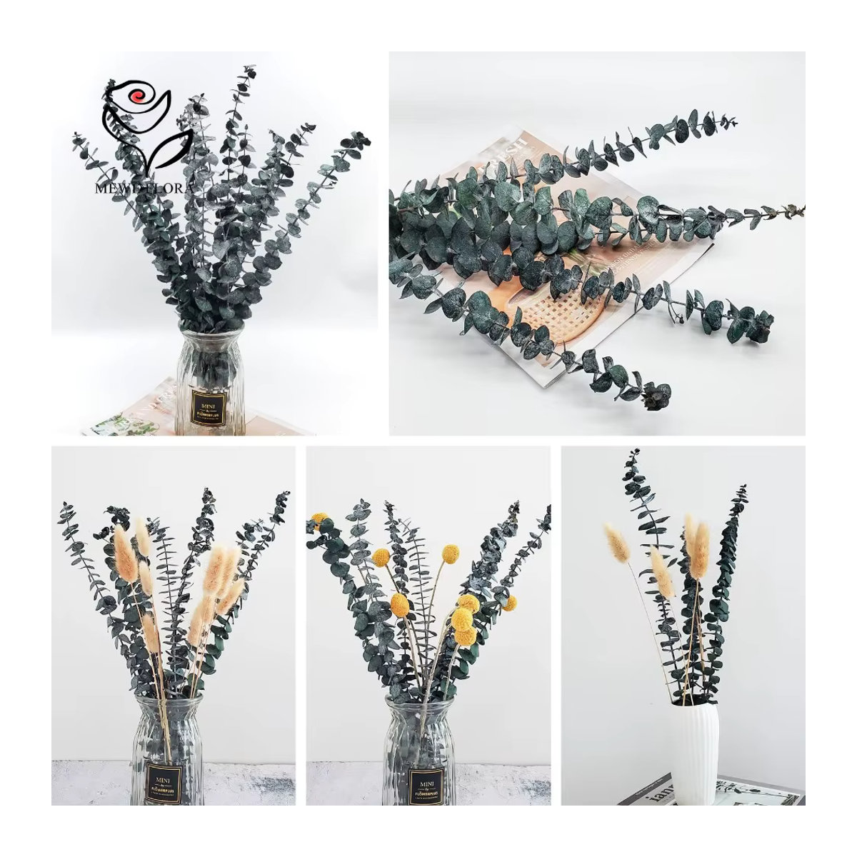 10 Stück YN HI FLOWER ENJOY YOUR LIFE natürlich konservierte Eukalyptus Blätter als getrockneter Blumenstrauß in Grün und Rot für Boho Tischdekoration und Hochzeiten - Bild 6