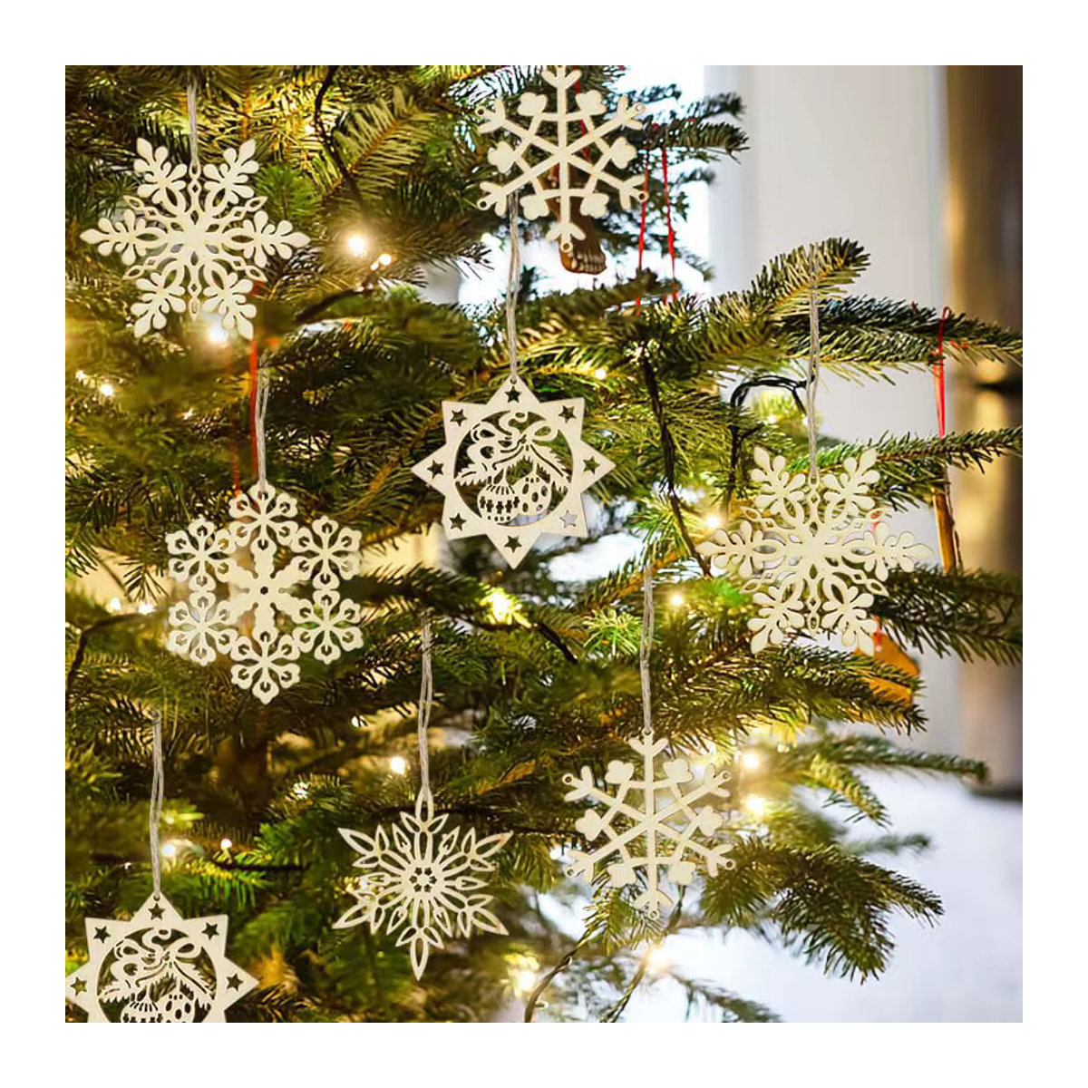 10 Stück ZQNYCY Holz Schneeflocken Chips in Beige für Weihnachtsdeko und Scrapbooking - Bild 3