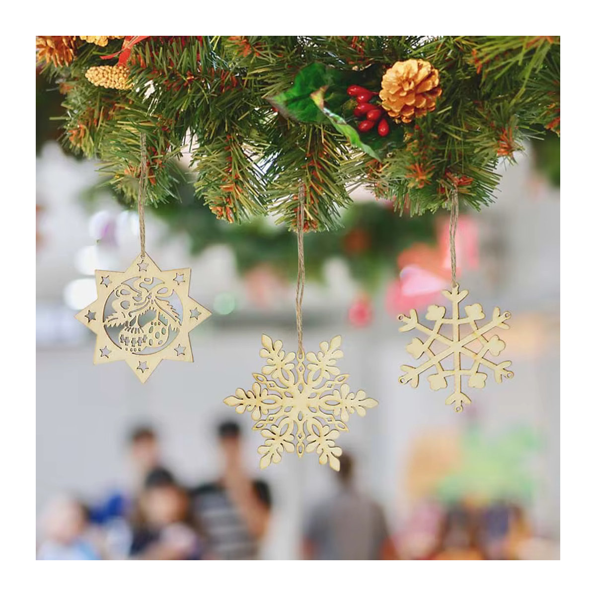 10 Stück ZQNYCY Holz Schneeflocken Chips in Beige für Weihnachtsdeko und Scrapbooking - Bild 4