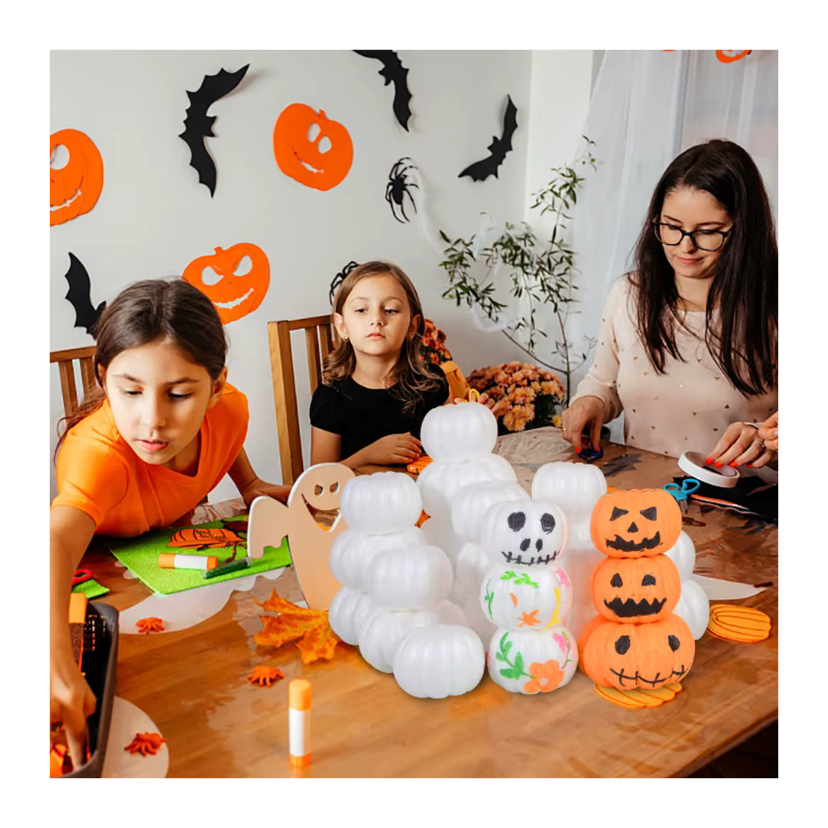 10 Stück ZQNYCY weiße Schaumstoff-Kürbismodelle aus Polystyrol für Halloween-Dekoration und DIY-Bastelarbeiten für Kinder, Durchmesser: 6 cm und 8 cm - Bild 3