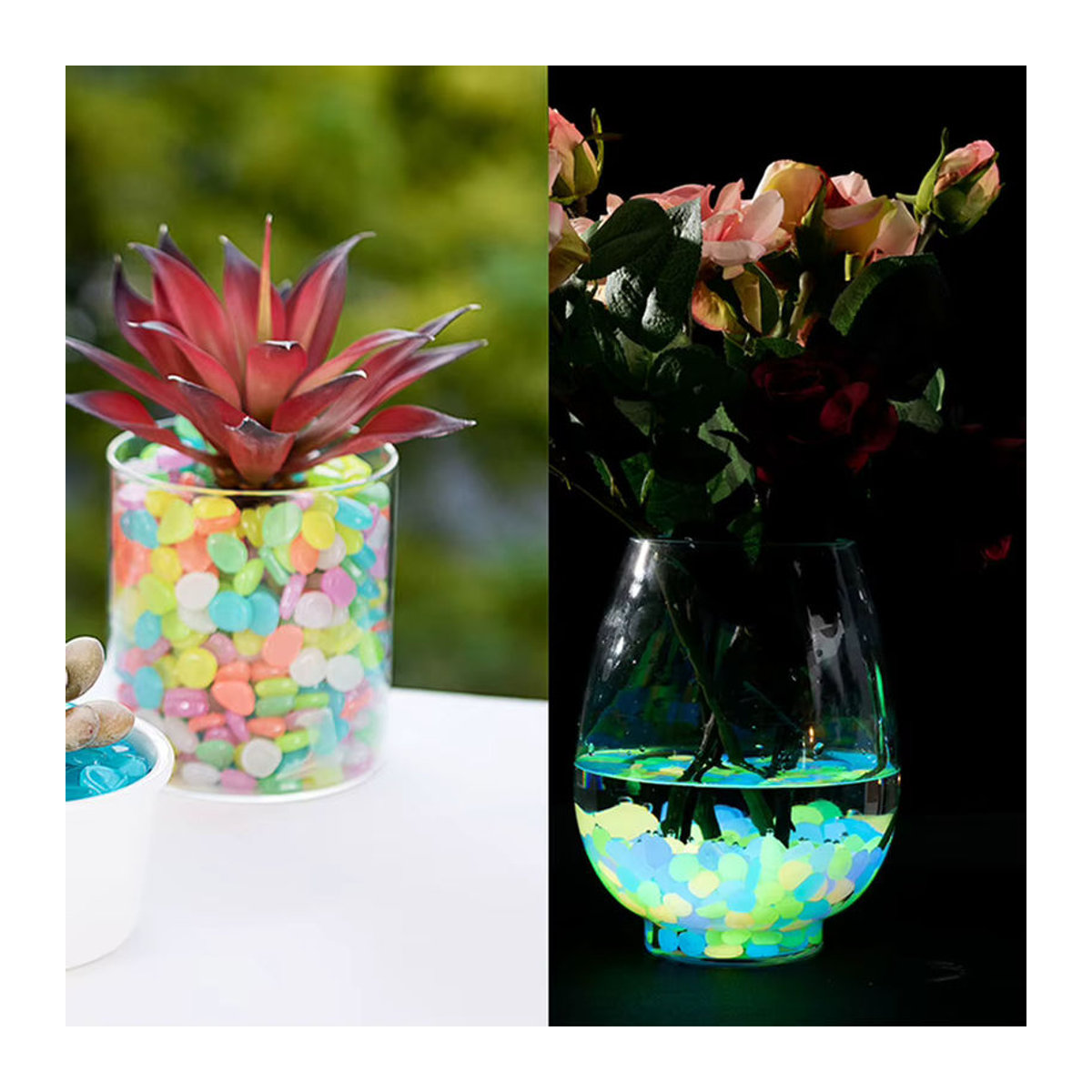 100 Stück APWIKOGER im Dunkeln leuchtende Kieselsteine in Blau und Bunt zur Dekoration für Aquarium, Garten und Terrasse - Bild 4