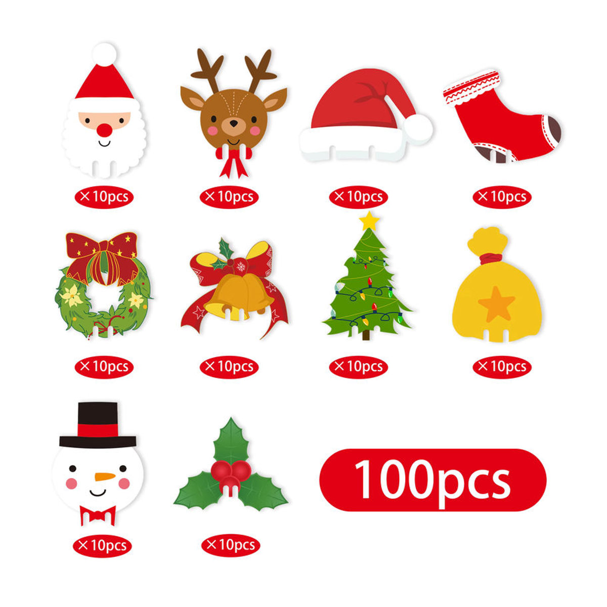 100 Stück joy-enlife Weihnachts Wein-Glas-Dekorationen aus Kunststoff in Mehrfarbig mit Motiven wie Weihnachtsmannmütze, Schneemann und Tannenbaum für deine Party und Tischdekoration - Bild 5