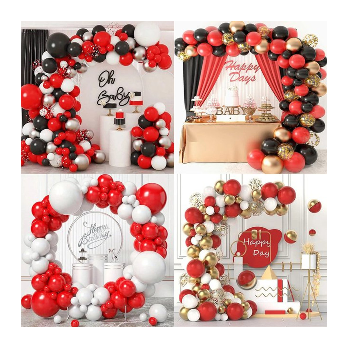 100 Stück Latex Ballon Set in Rot, Schwarz, Gold und Weiß für deine Party, Hochzeit oder deinen Geburtstag als Girlande und Bogen Dekoration - Bild 1