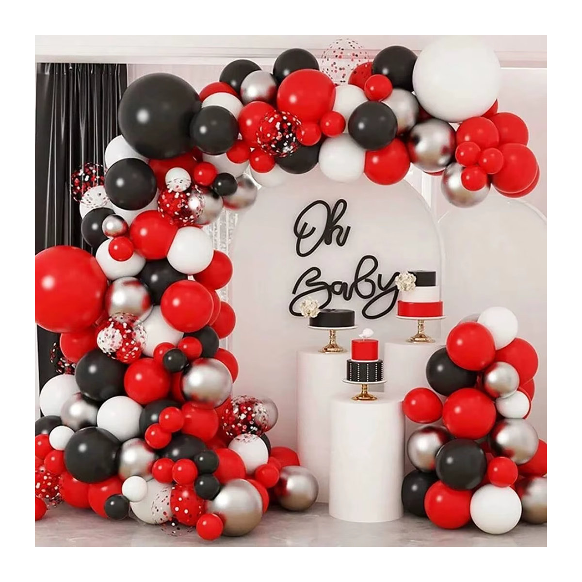 100 Stück Latex Ballon Set in Rot, Schwarz, Gold und Weiß für deine Party, Hochzeit oder deinen Geburtstag als Girlande und Bogen Dekoration - Bild 2