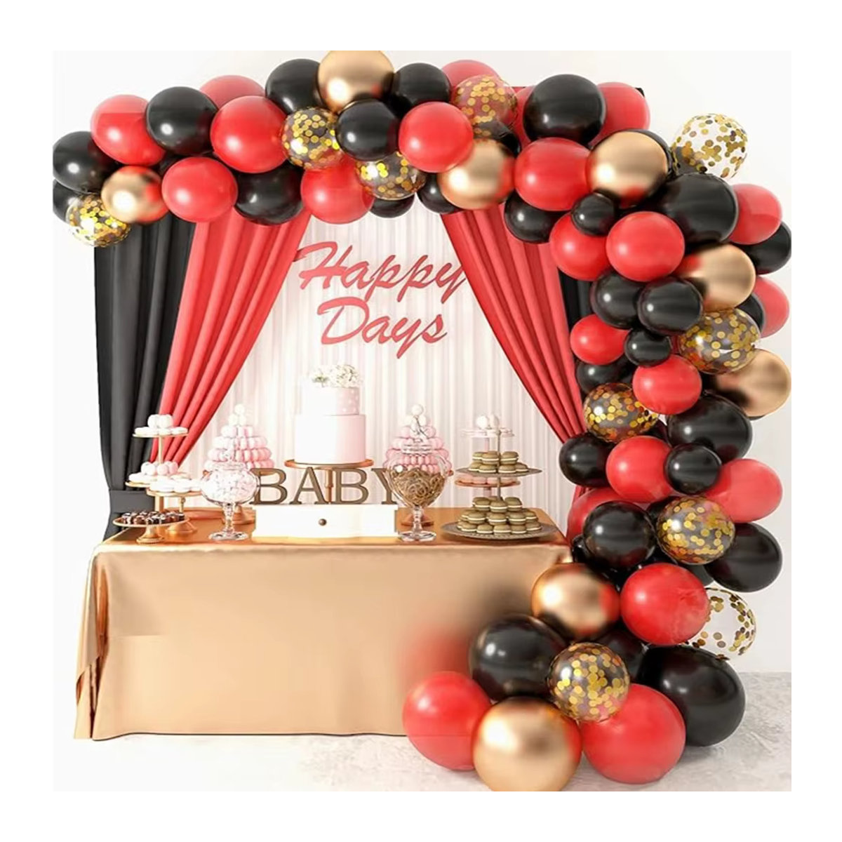 100 Stück Latex Ballon Set in Rot, Schwarz, Gold und Weiß für deine Party, Hochzeit oder deinen Geburtstag als Girlande und Bogen Dekoration - Bild 3