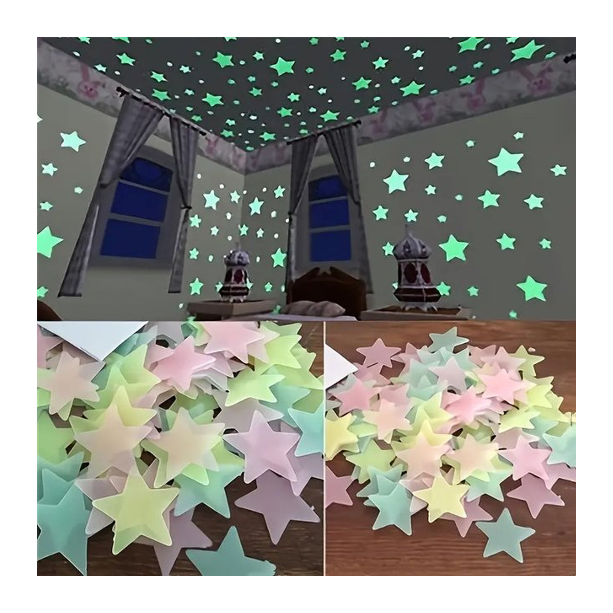 100 Stück leuchtende Stern-Wandaufkleber in Mix Colours zur Dekoration für Kinderzimmer und Weihnachten - Bild 1