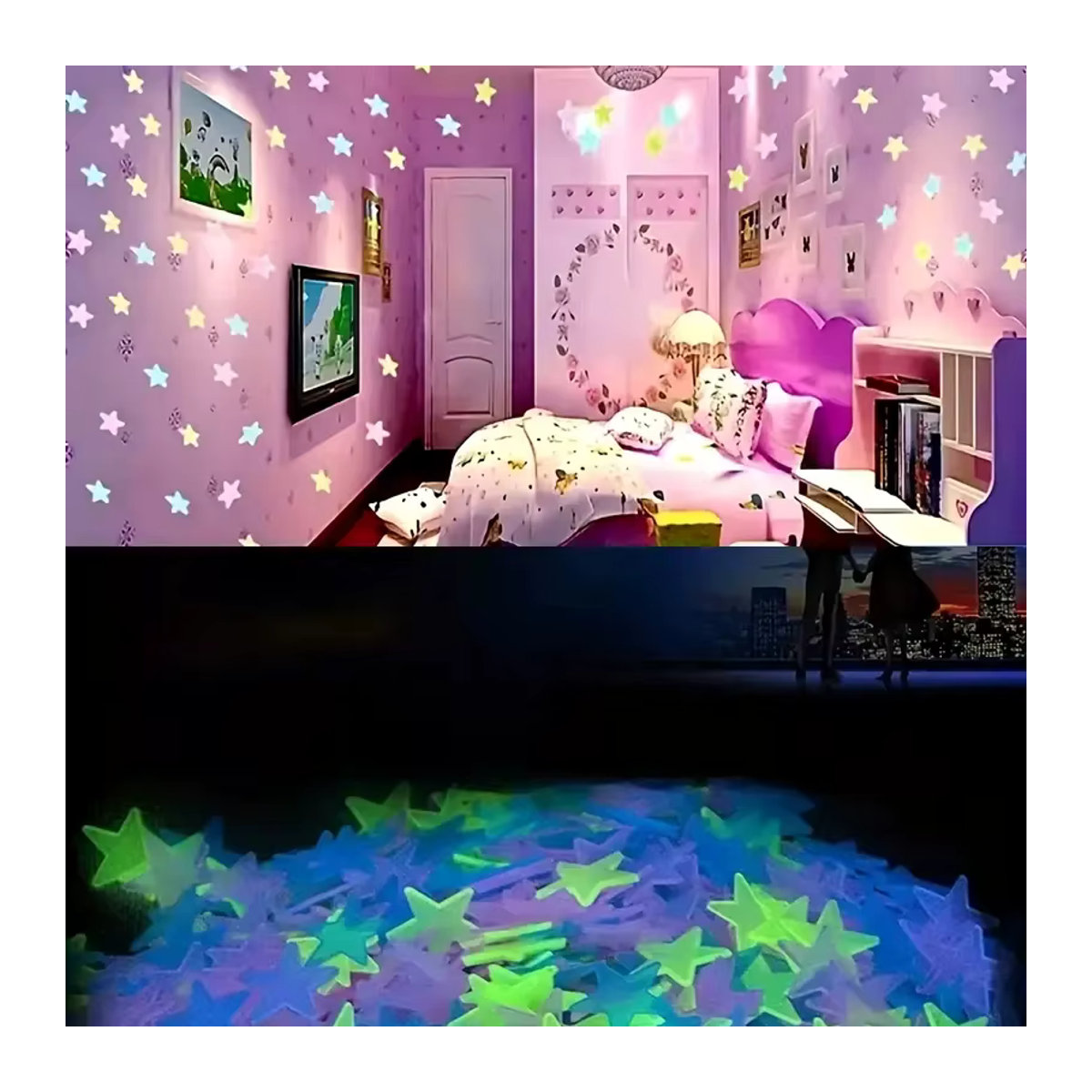 100 Stück leuchtende Stern-Wandaufkleber in Mix Colours zur Dekoration für Kinderzimmer und Weihnachten - Bild 5