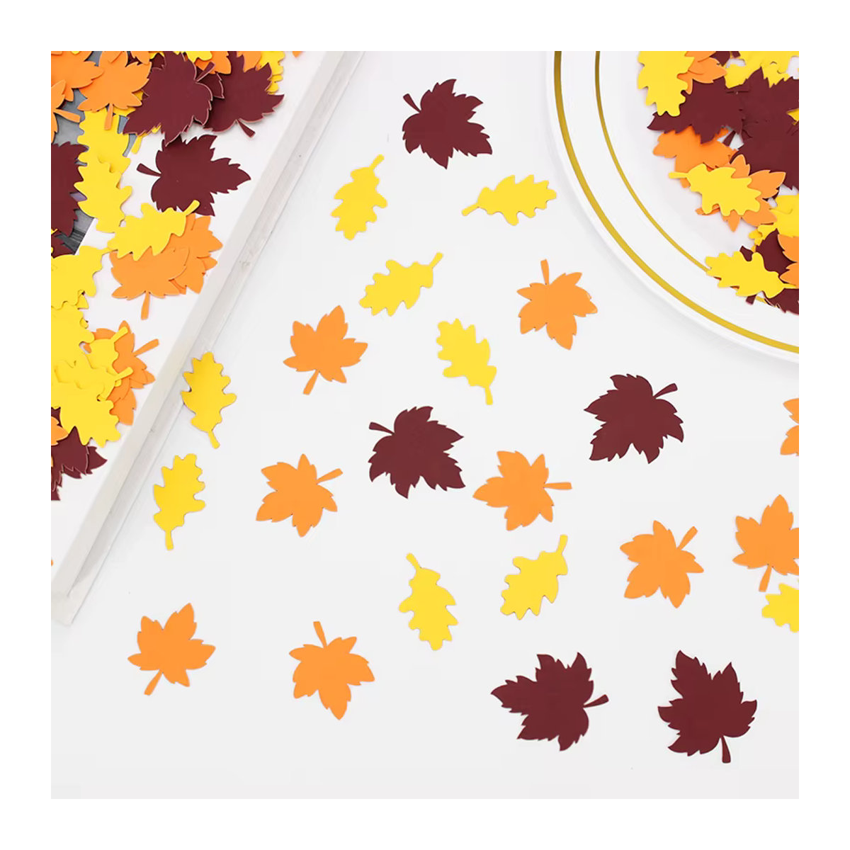 100 Stück VRISE Herbst Ahornblatt Konfetti aus Papier in Mehrfarbig für Thanksgiving, Hochzeit und Geburtstag als Desktop-Dekoration - Bild 4