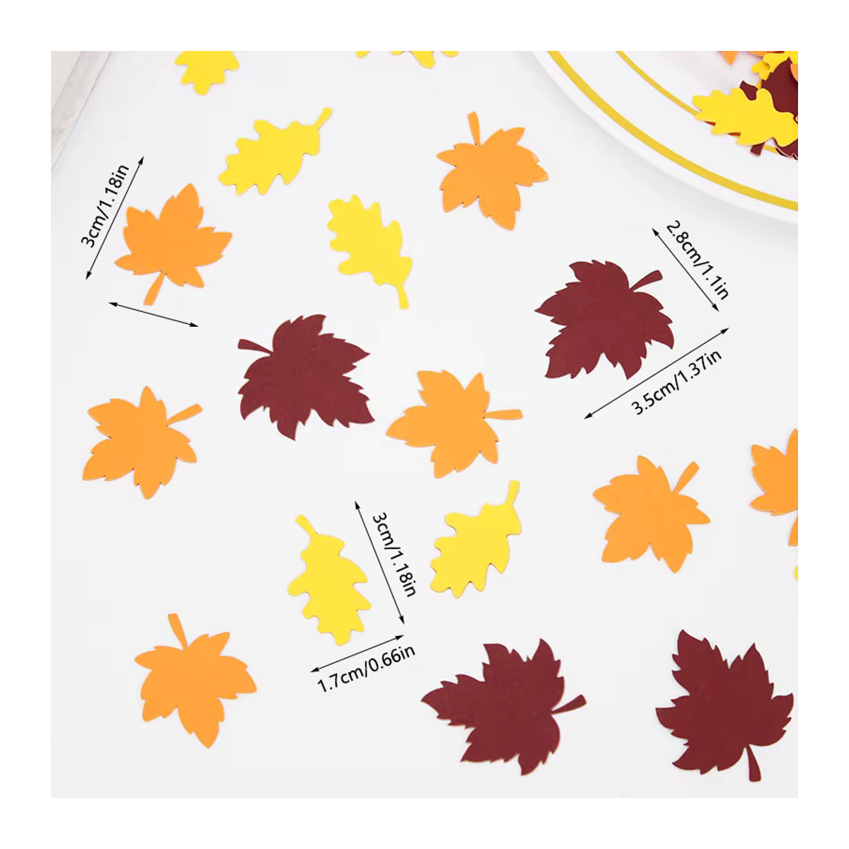 100 Stück VRISE Herbst Ahornblatt Konfetti aus Papier in Mehrfarbig für Thanksgiving, Hochzeit und Geburtstag als Desktop-Dekoration - Bild 5