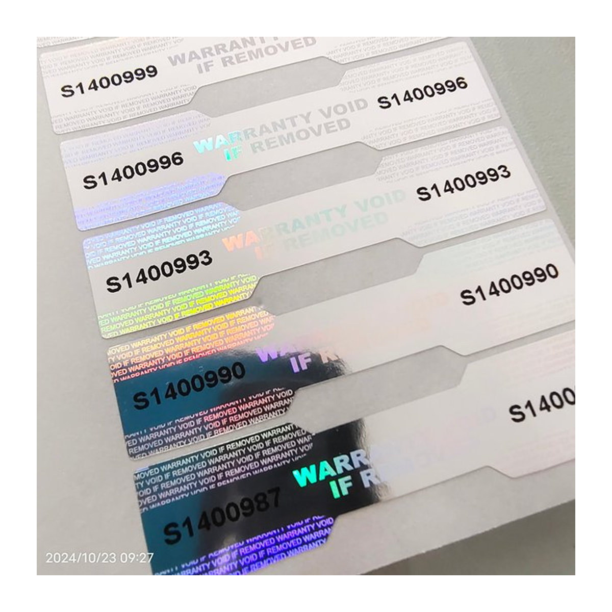 100 Stück XMYLNG Hologramm-Sicherheitssiegel in Silber mit Seriennummer, VOID Tamper Evident Label Sticker, B: 48 mm, H: 11 mm - Bild 1