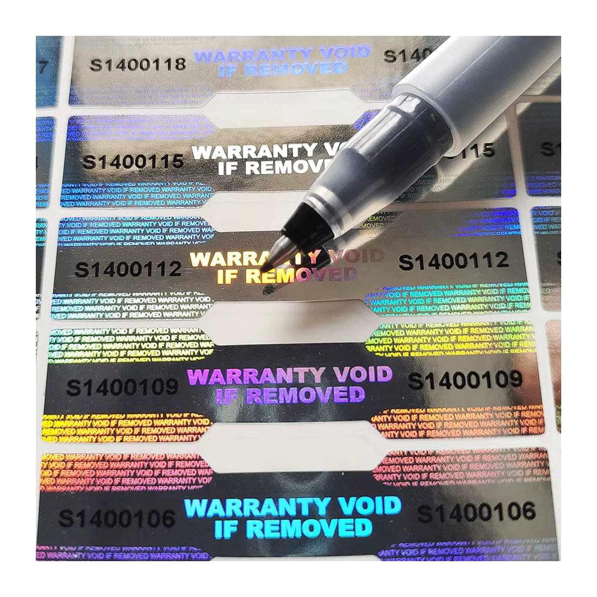 100 Stück XMYLNG Hologramm-Sicherheitssiegel in Silber mit Seriennummer, VOID Tamper Evident Label Sticker, B: 48 mm, H: 11 mm - Bild 3