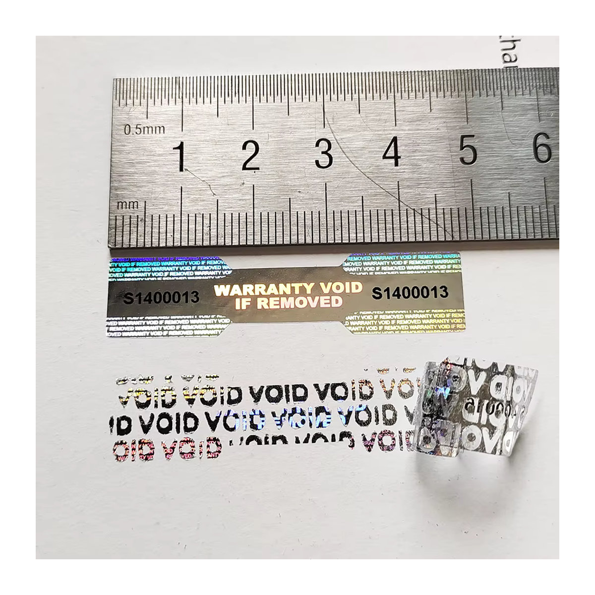 100 Stück XMYLNG Hologramm-Sicherheitssiegel in Silber mit Seriennummer, VOID Tamper Evident Label Sticker, B: 48 mm, H: 11 mm - Bild 5