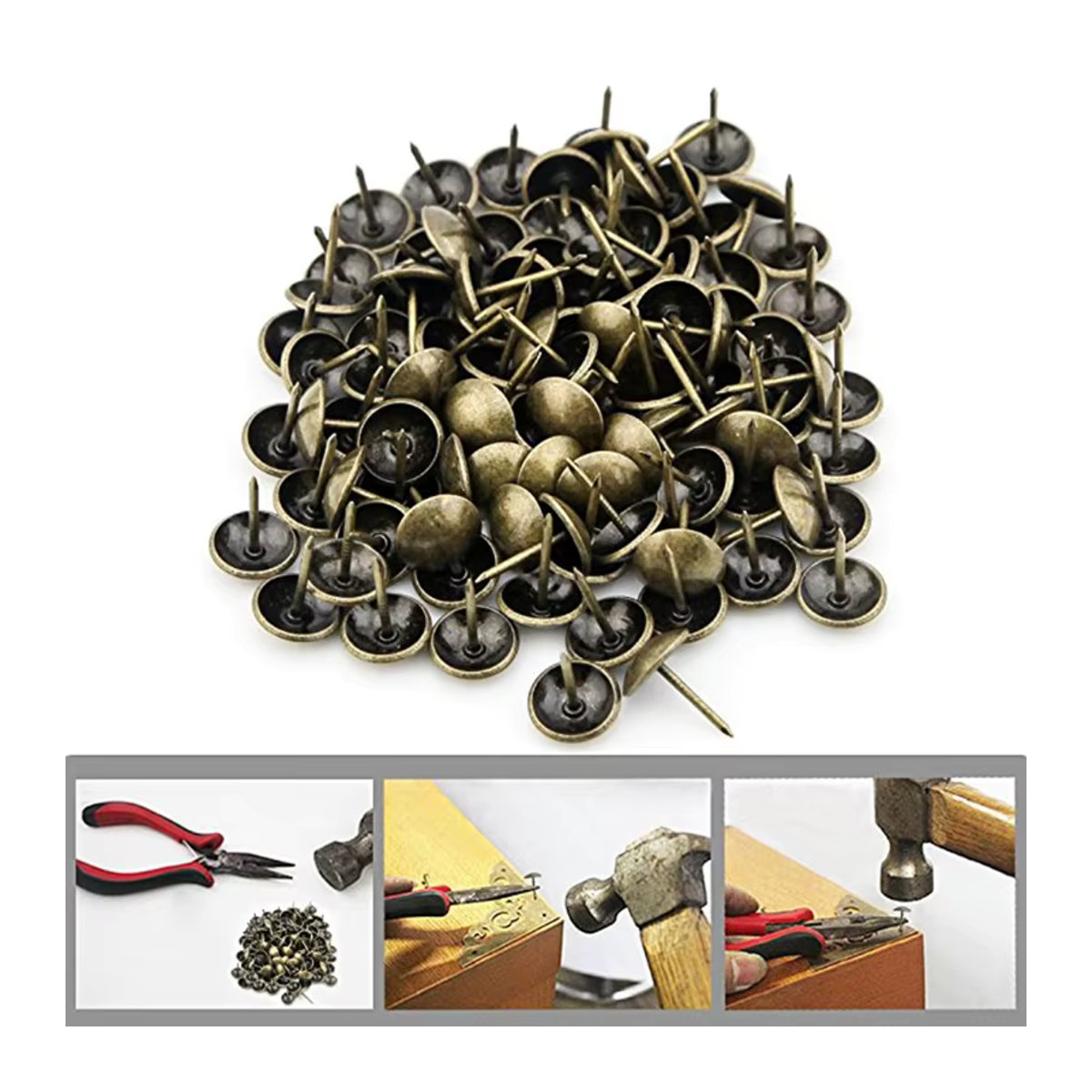 100 Stück ZENHOSIT Polsternägel aus Messing in Gold, runde Dekornägel im Vintage-Stil für Möbel und Boxen - Bild 2