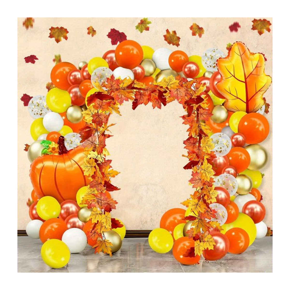 107 Stück Ballon Set Orange mit Kürbis und Ahornblatt aus Aluminiumfolie für Thanksgiving und Geburtstagsdekoration - Bild 1