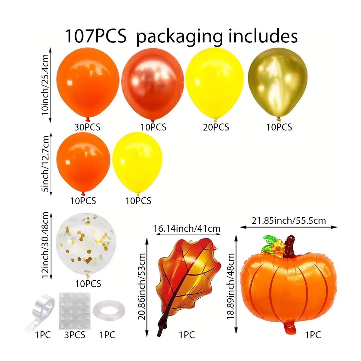 107 Stück Ballon Set Orange mit Kürbis und Ahornblatt aus Aluminiumfolie für Thanksgiving und Geburtstagsdekoration - Bild 2