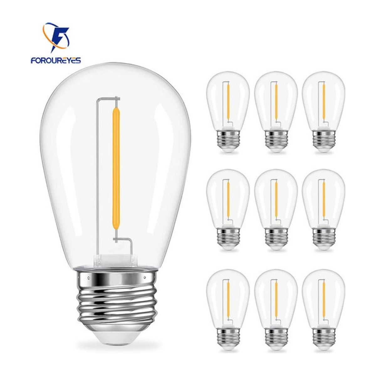 10er Pack foroureyes E27 LED Filament COB Ball Birnen, S14 Dimmbar, Warmweiß, Wasserdicht für Outdoor Lichterketten, Retro Design - Bild 1