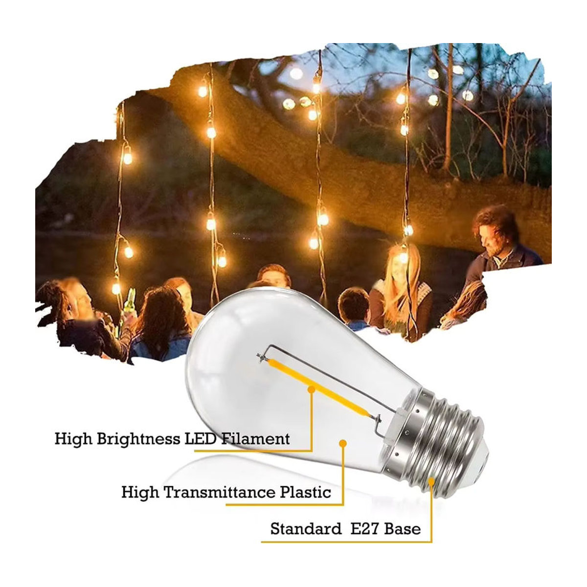 10er Pack foroureyes E27 LED Filament COB Ball Birnen, S14 Dimmbar, Warmweiß, Wasserdicht für Outdoor Lichterketten, Retro Design - Bild 3