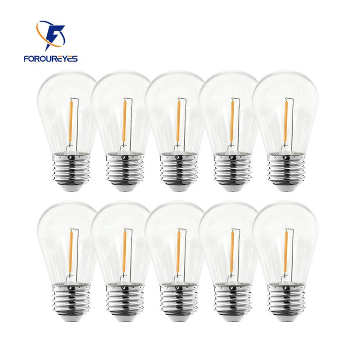 10er-Pack foroureyes S14 LED Glühbirnen warmweiß, dimmbar, wasserdichte Retro-Kugelbirnen mit PC-Abdeckung, E27 - Bild 1