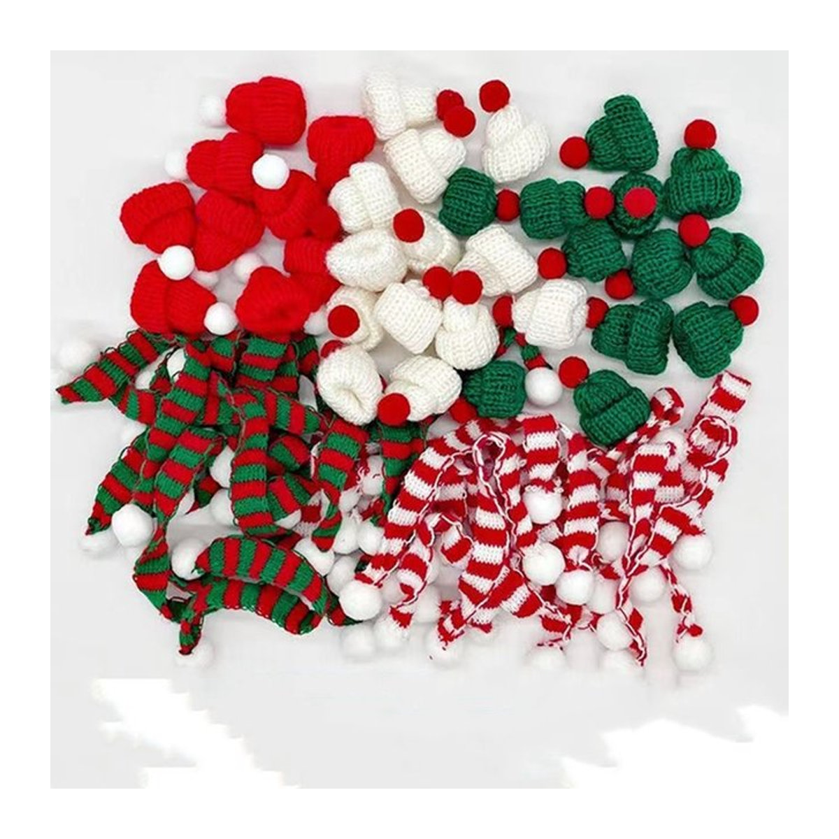 10er Set Ataozhekou Weihnachtliche Mini-Strickschals und Hüte als bunte Dekoration für Weinflaschen und Puppen - Bild 1